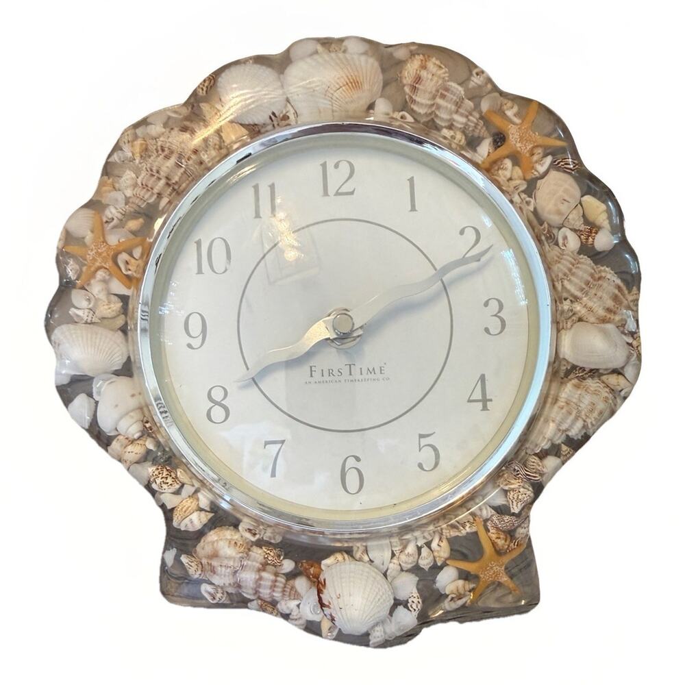 Vintage Lucite Real Sea Shell Wall Clock Beach 8" Tested By First Time Clocks